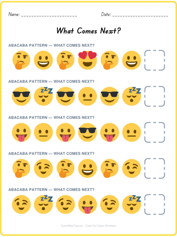 ABACABA pattern worksheet 12 for kids