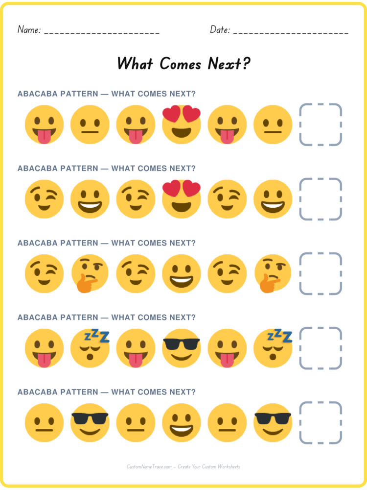 ABACABA pattern worksheet 13 for kids