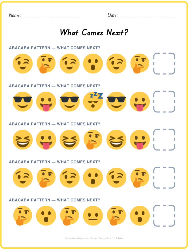 ABACABA pattern worksheet 14 for kids