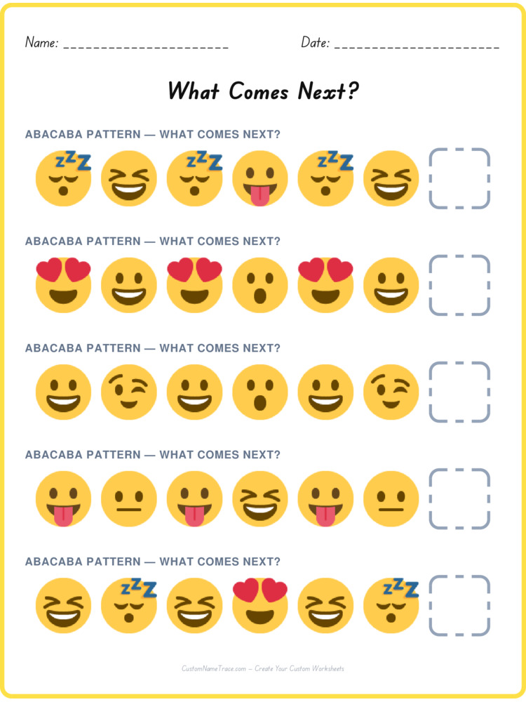 ABACABA pattern worksheet 15 for kids