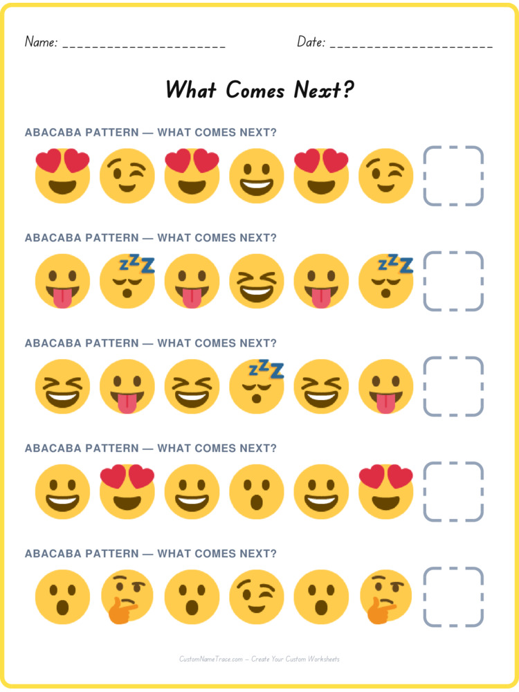 ABACABA pattern worksheet 16 for kids