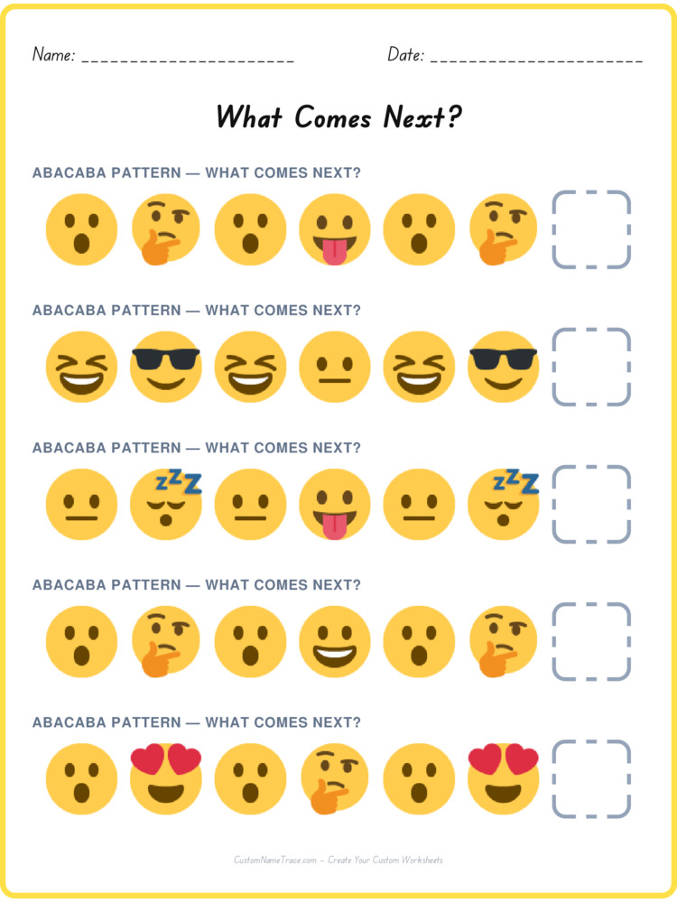 ABACABA pattern worksheet 18 for kids