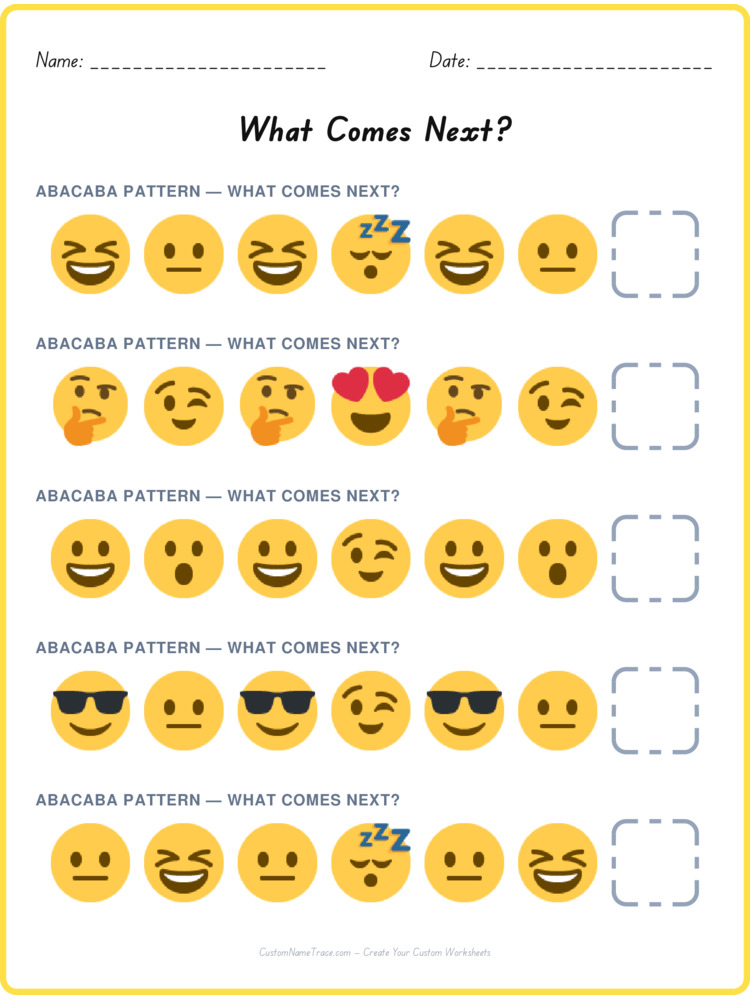 ABACABA pattern worksheet 19 for kids