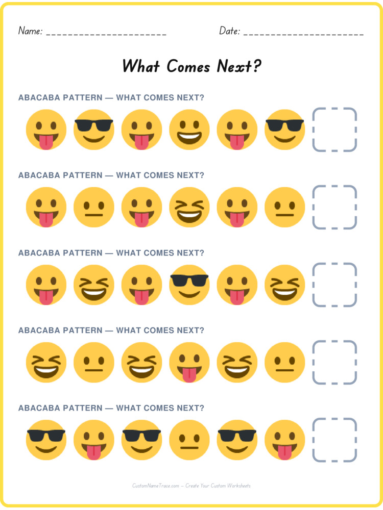ABACABA pattern worksheet 2 for kids