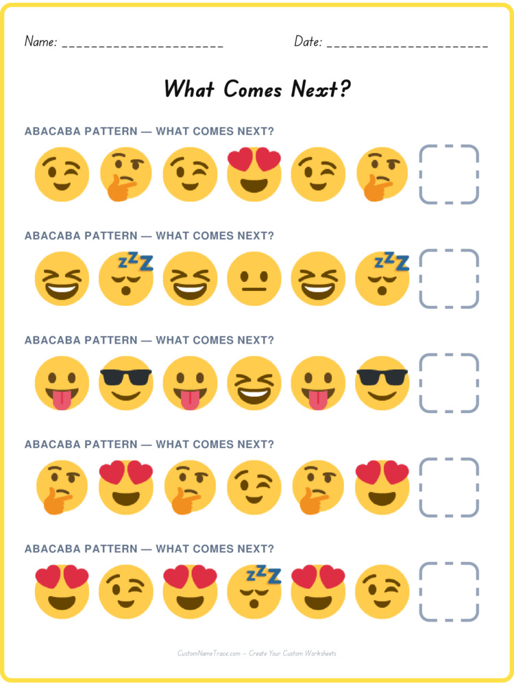 ABACABA pattern worksheet 20 for kids