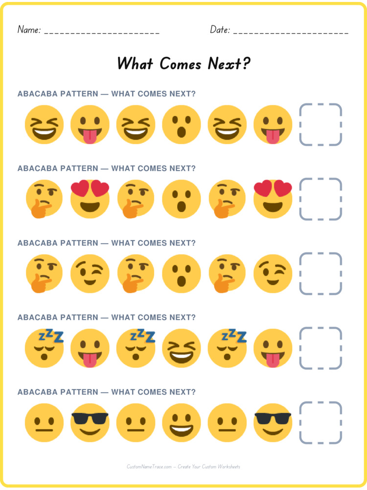 ABACABA pattern worksheet 21 for kids
