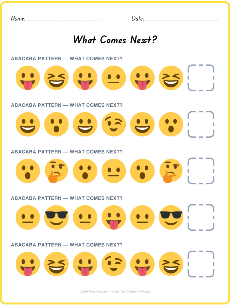 ABACABA pattern worksheet 23 for kids