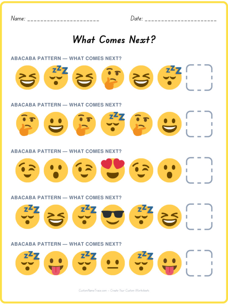 ABACABA pattern worksheet 25 for kids