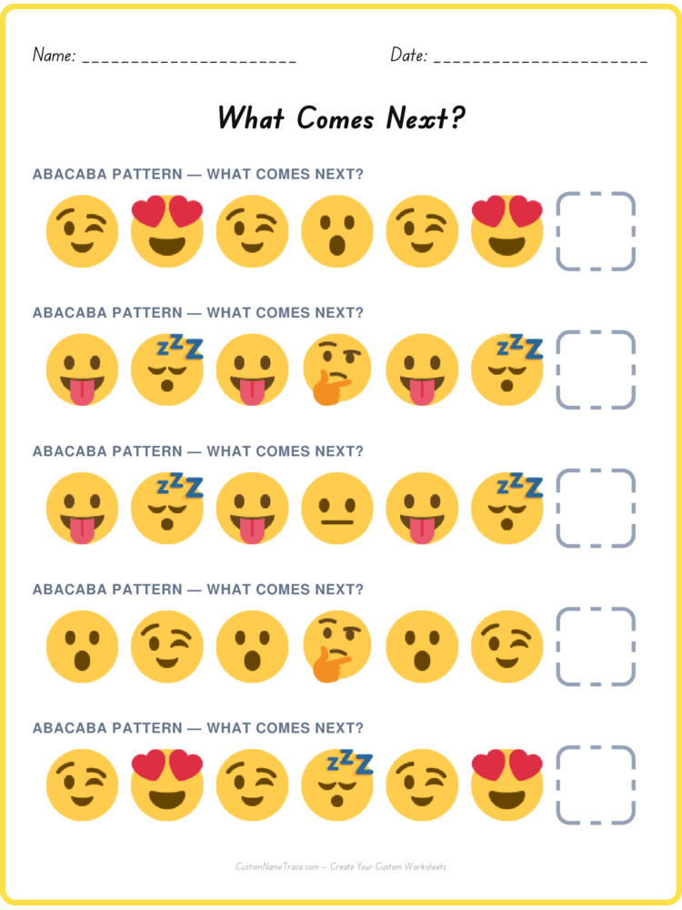 ABACABA pattern worksheet 26 for kids