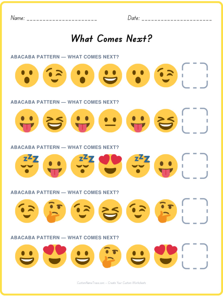 ABACABA pattern worksheet 28 for kids