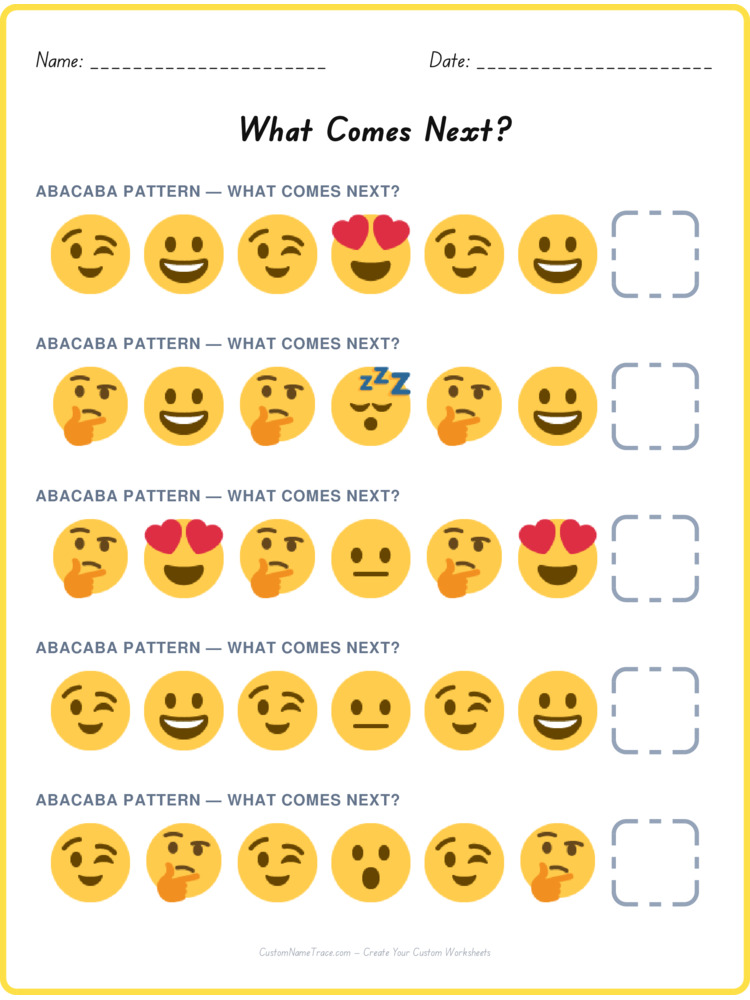 ABACABA pattern worksheet 3 for kids