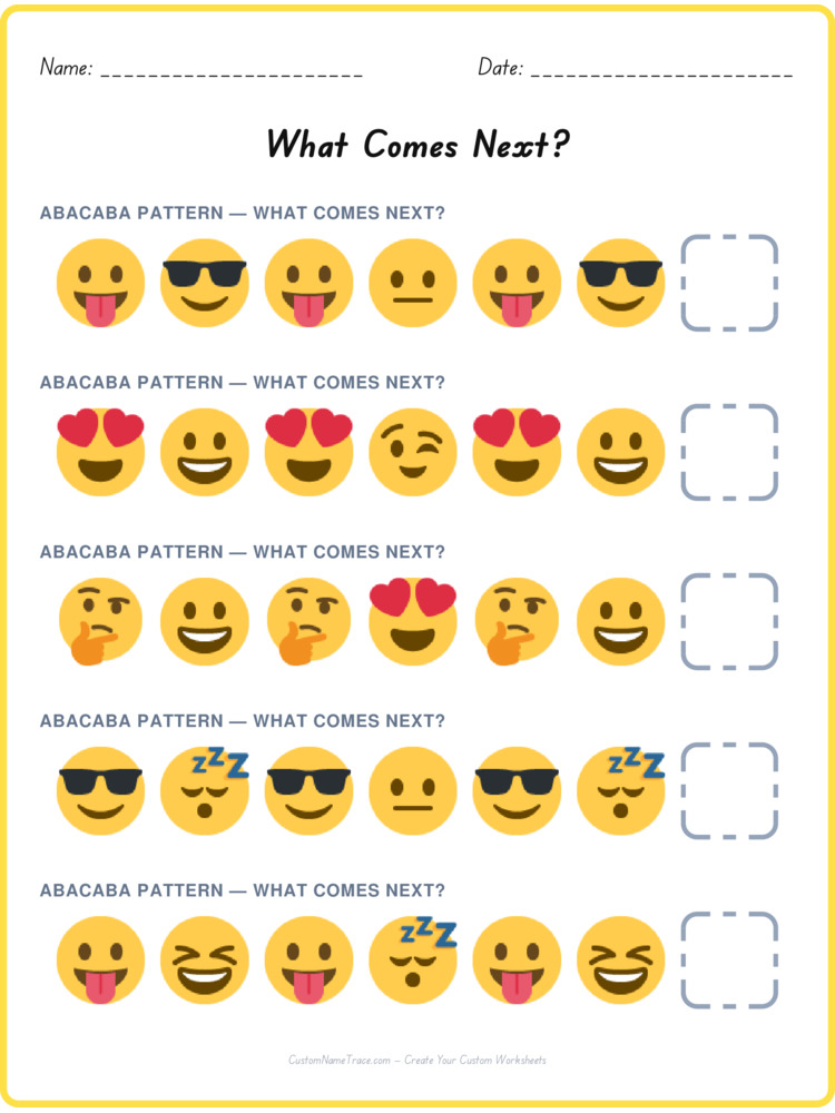 ABACABA pattern worksheet 30 for kids