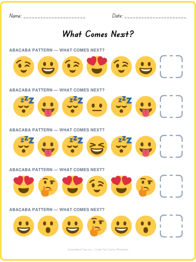 ABACABA pattern worksheet 31 for kids