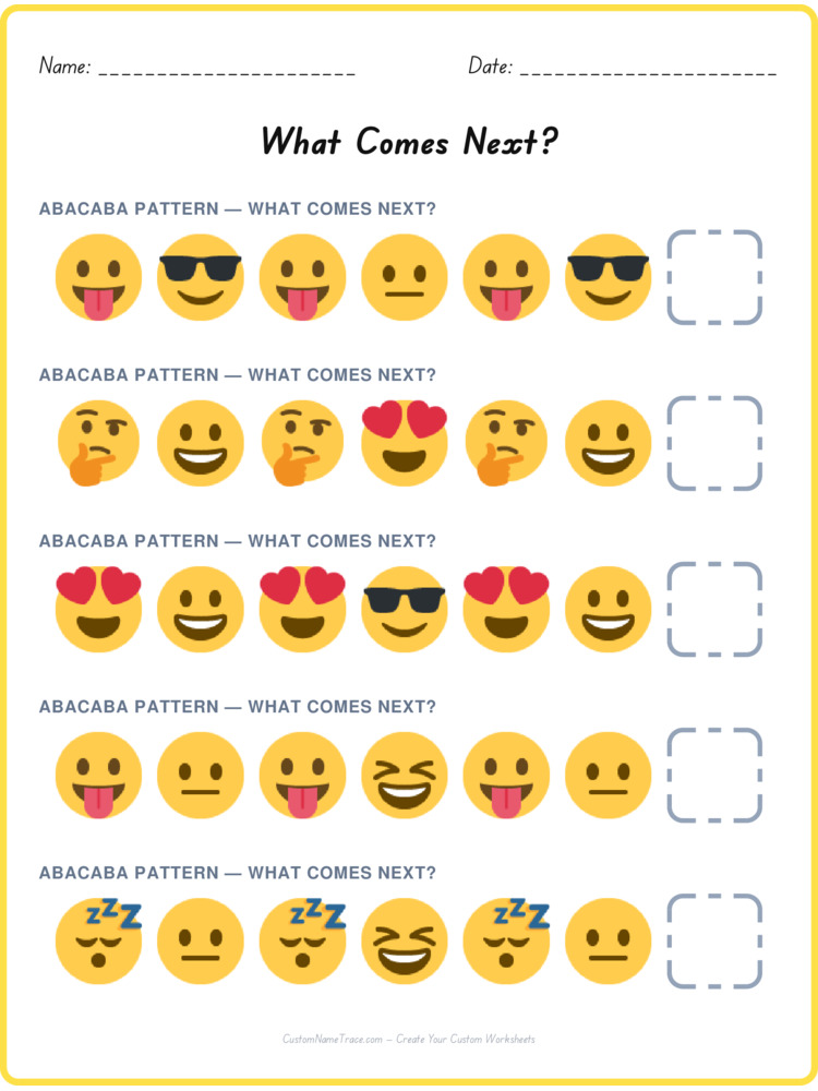 ABACABA pattern worksheet 36 for kids