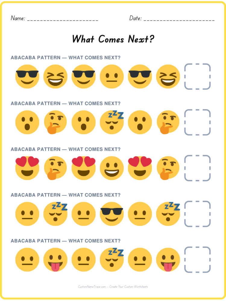 ABACABA pattern worksheet 38 for kids