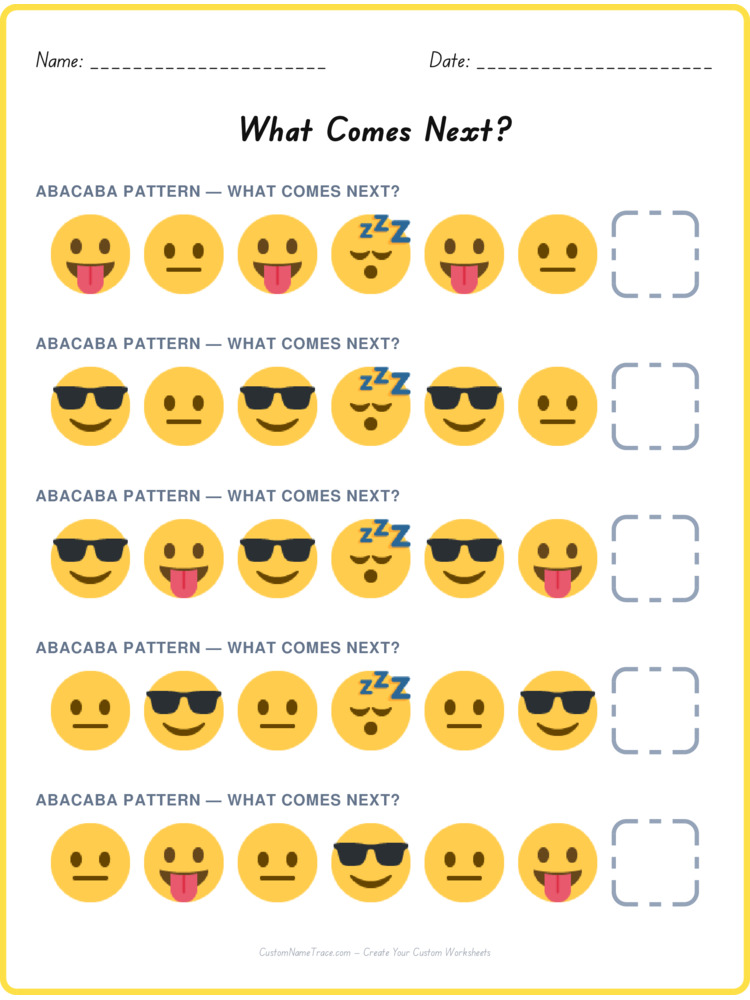 ABACABA pattern worksheet 4 for kids
