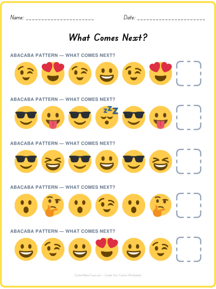 ABACABA pattern worksheet 40 for kids