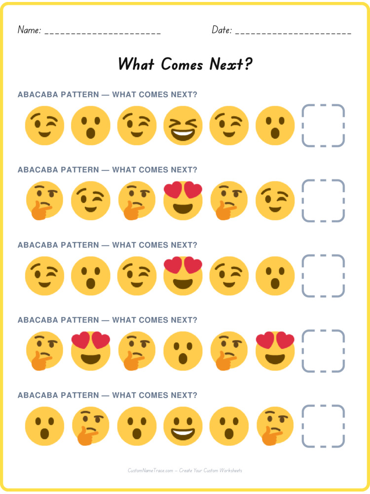ABACABA pattern worksheet 5 for kids