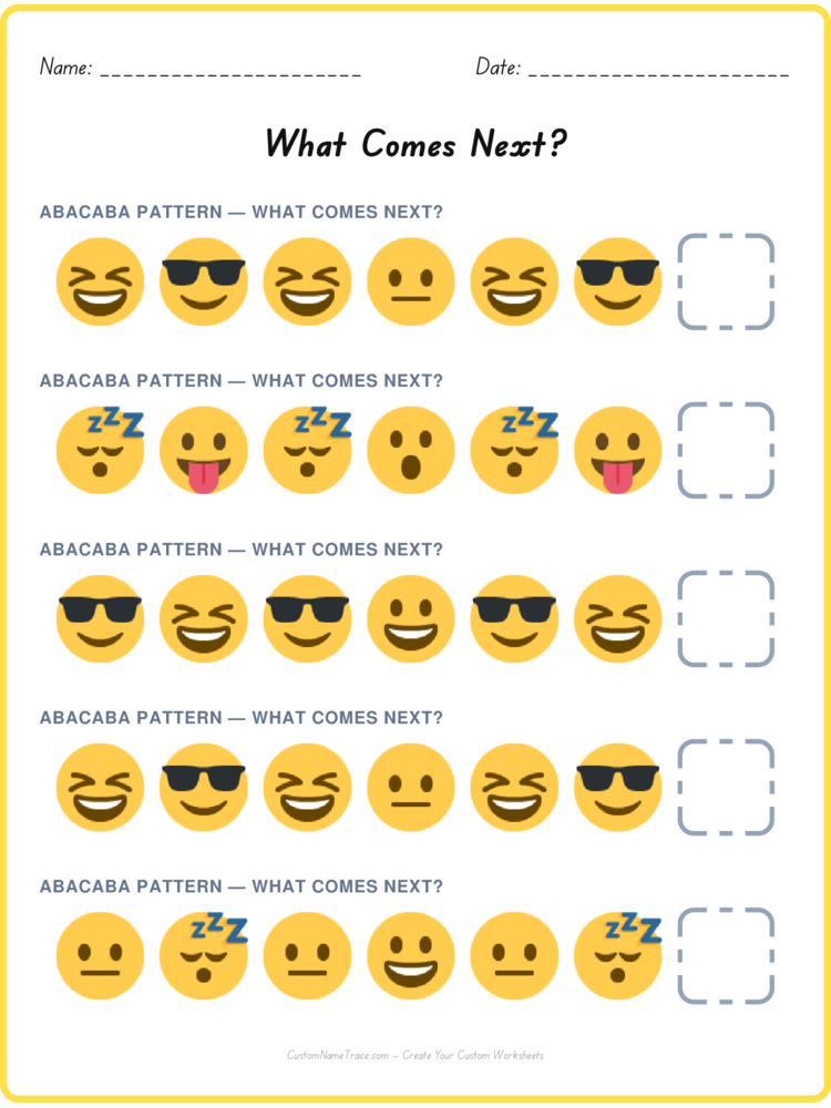 ABACABA pattern worksheet 6 for kids