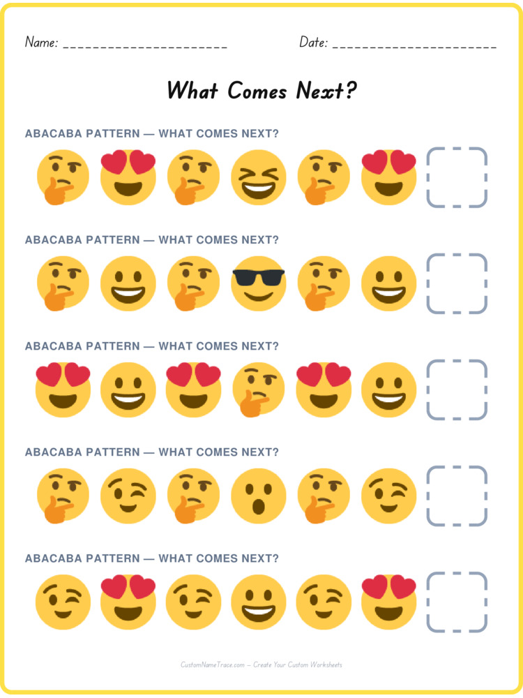 ABACABA pattern worksheet 7 for kids