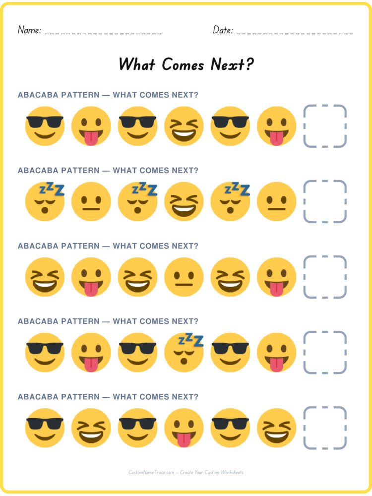 ABACABA pattern worksheet 8 for kids