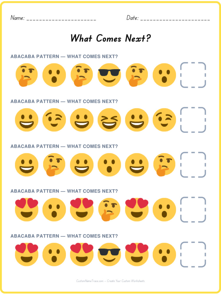 ABACABA pattern worksheet 9 for kids