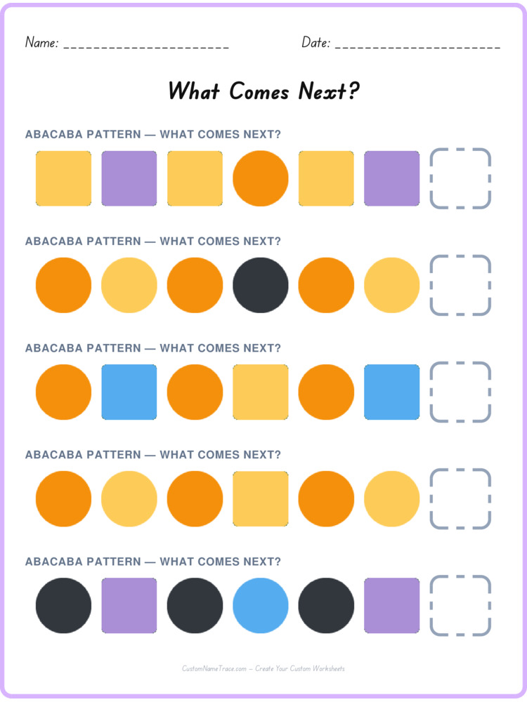 ABACABA pattern worksheet 1 for kids