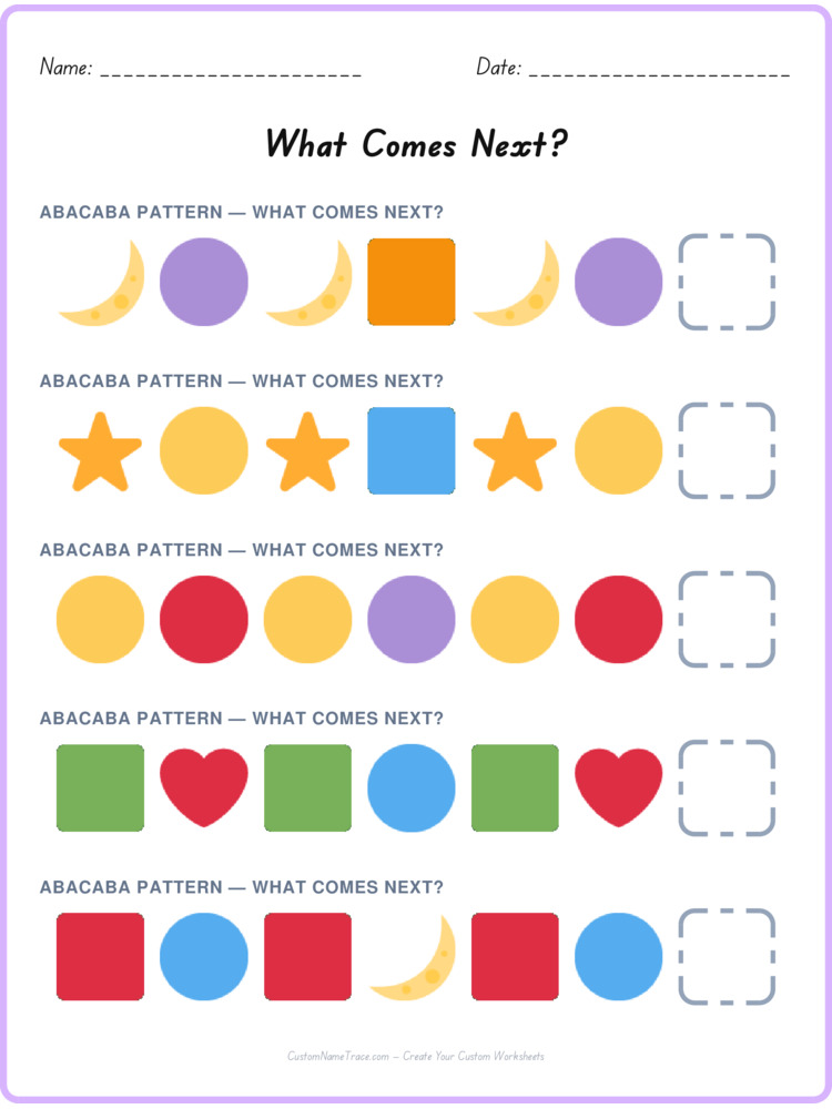 ABACABA pattern worksheet 10 for kids