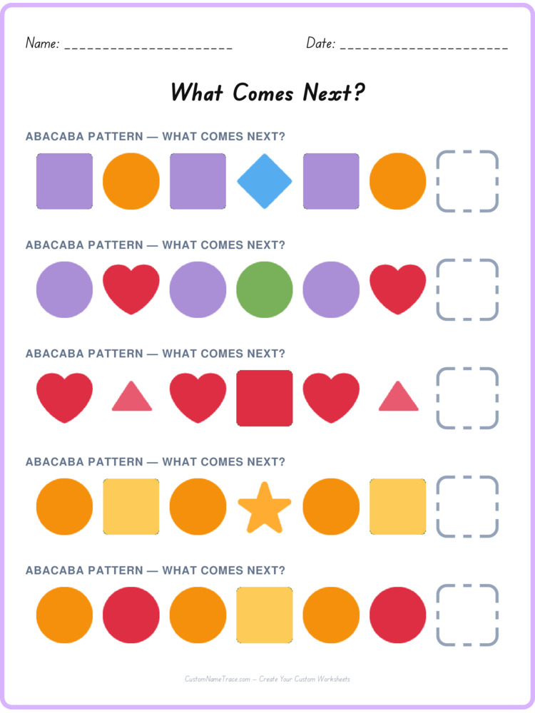 ABACABA pattern worksheet 11 for kids