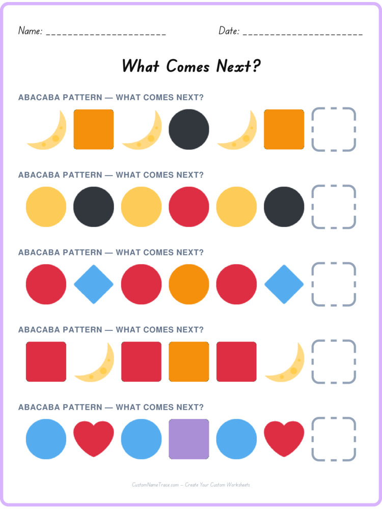 ABACABA pattern worksheet 12 for kids