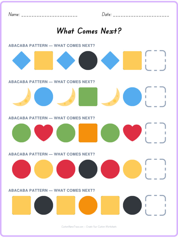 ABACABA pattern worksheet 13 for kids
