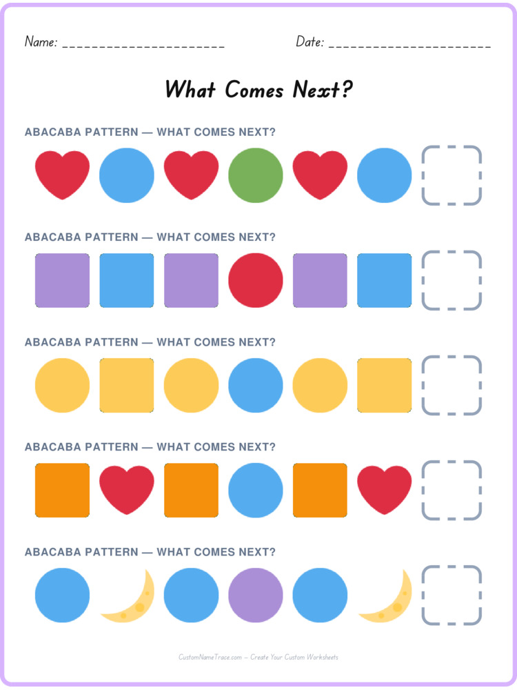ABACABA pattern worksheet 14 for kids