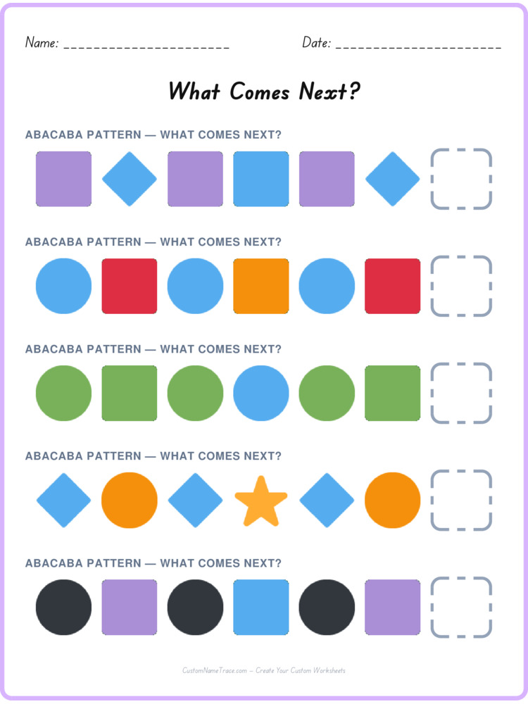 ABACABA pattern worksheet 15 for kids