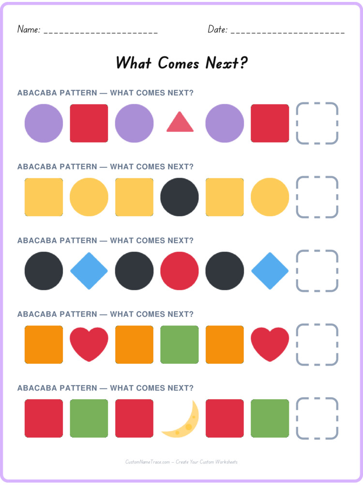 ABACABA pattern worksheet 16 for kids