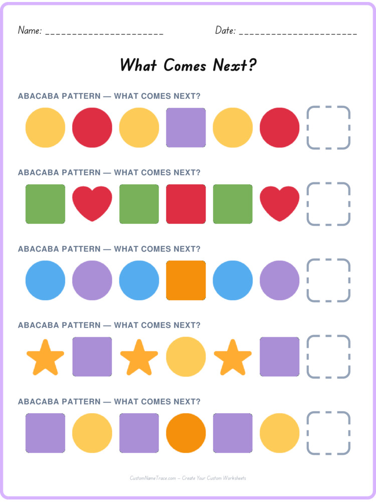 ABACABA pattern worksheet 17 for kids