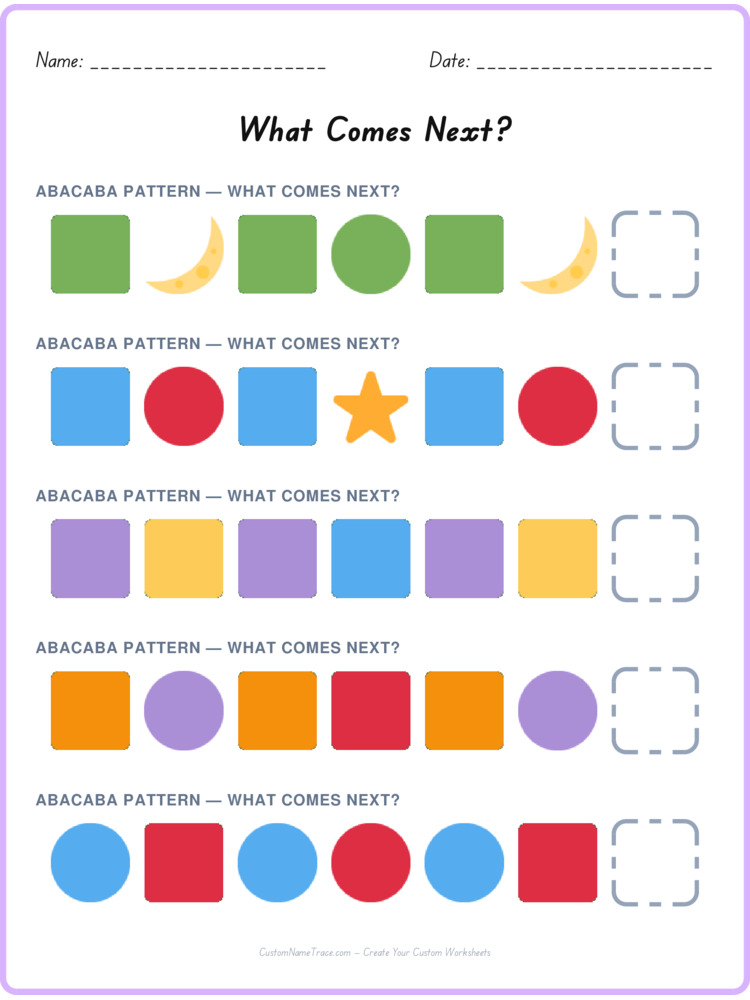 ABACABA pattern worksheet 18 for kids
