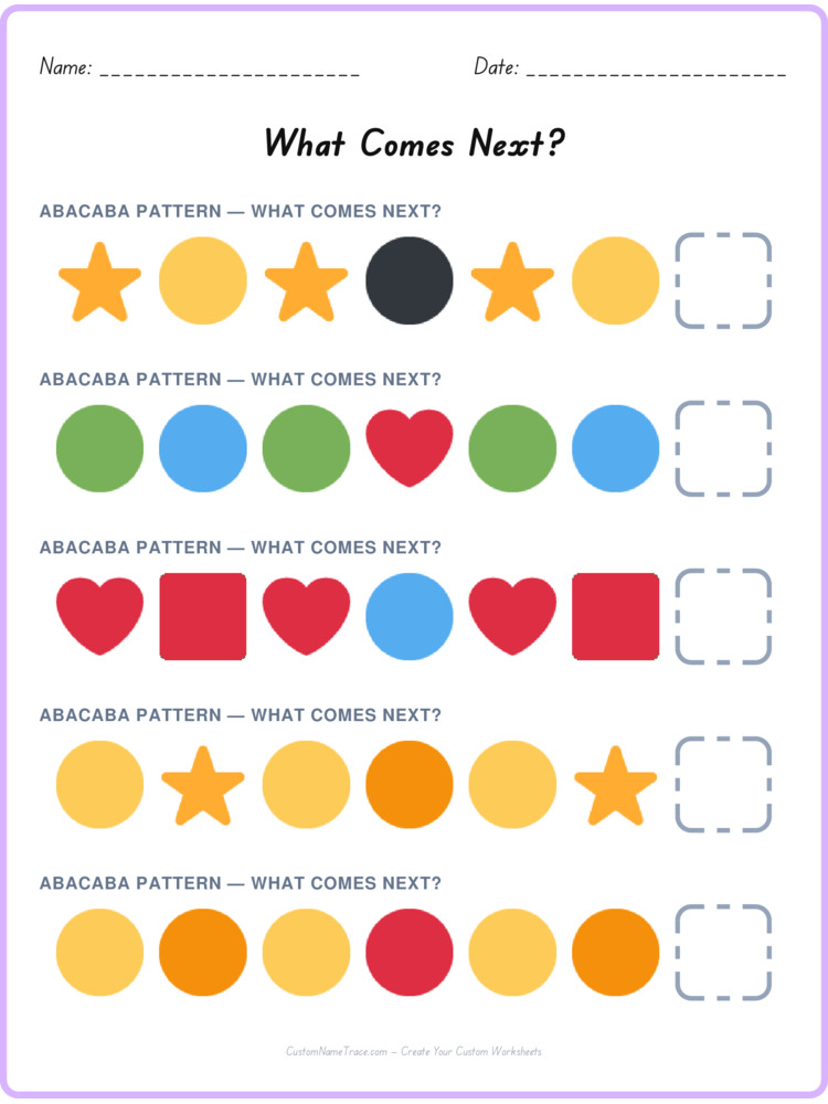 ABACABA pattern worksheet 19 for kids