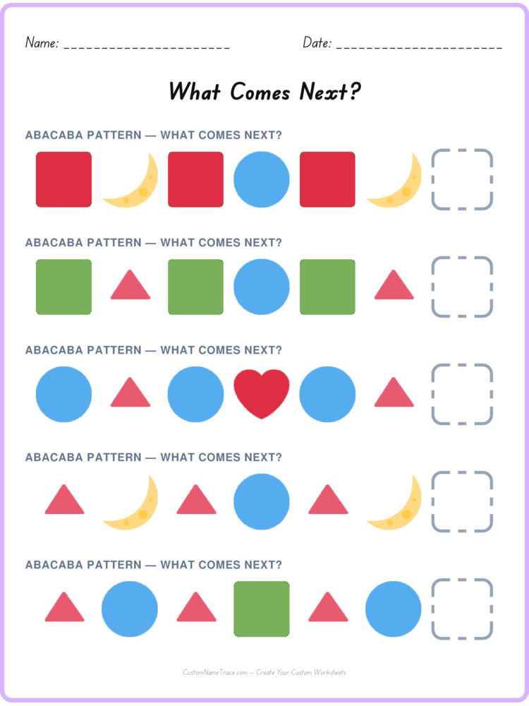 ABACABA pattern worksheet 2 for kids