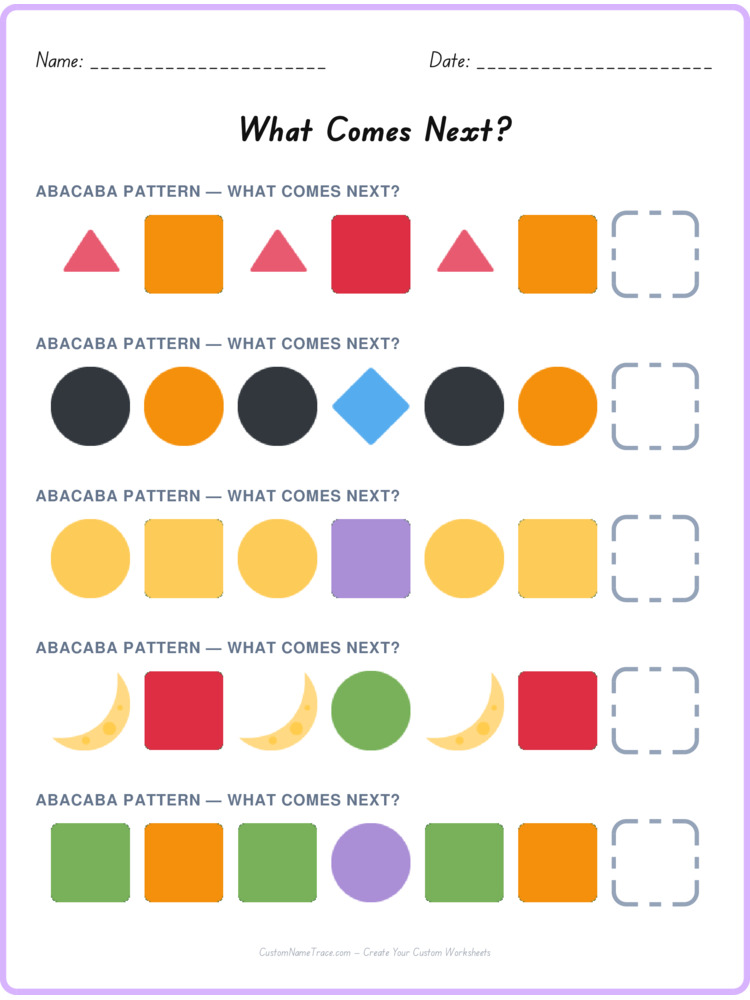 ABACABA pattern worksheet 20 for kids