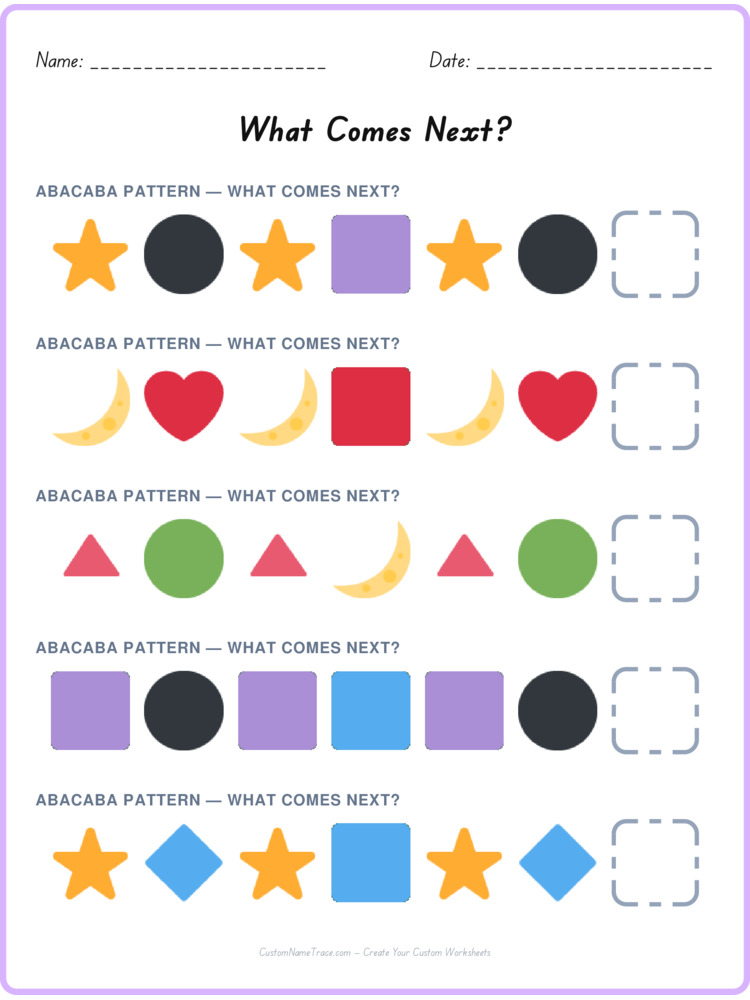 ABACABA pattern worksheet 21 for kids