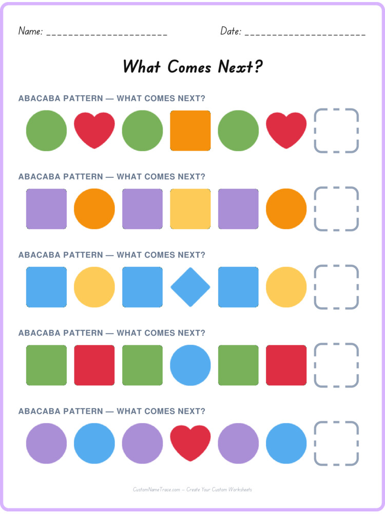 ABACABA pattern worksheet 22 for kids