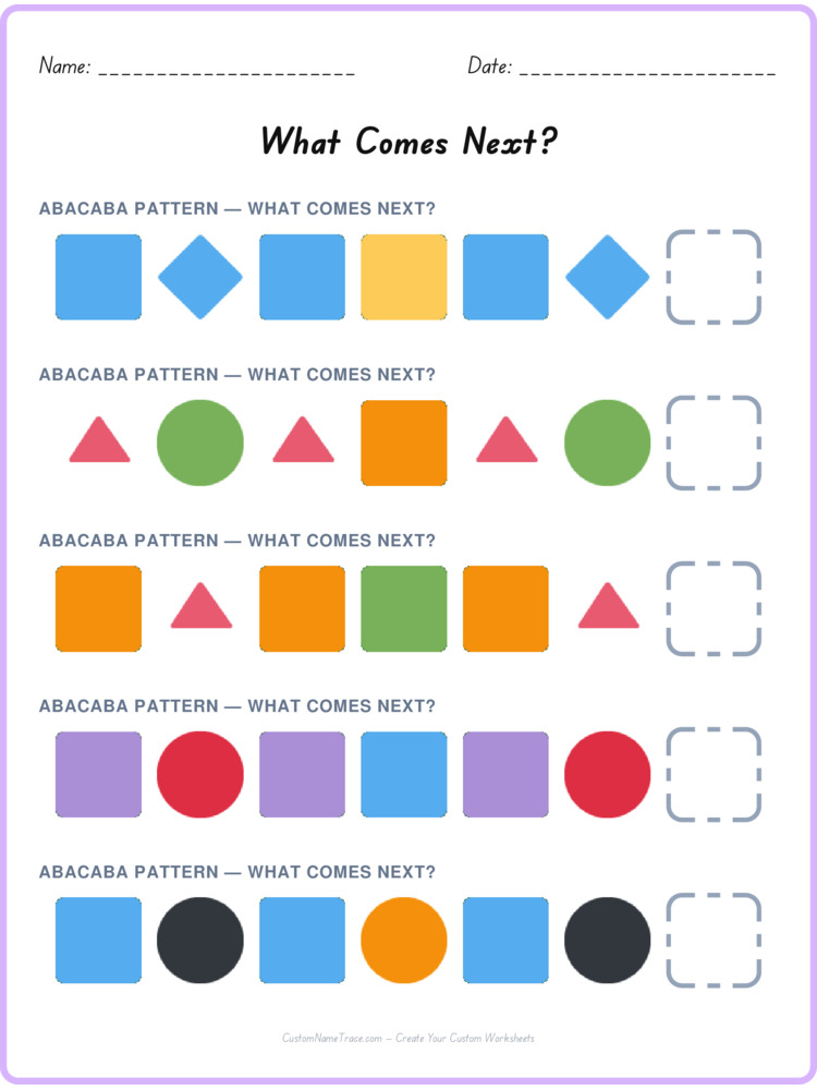 ABACABA pattern worksheet 23 for kids