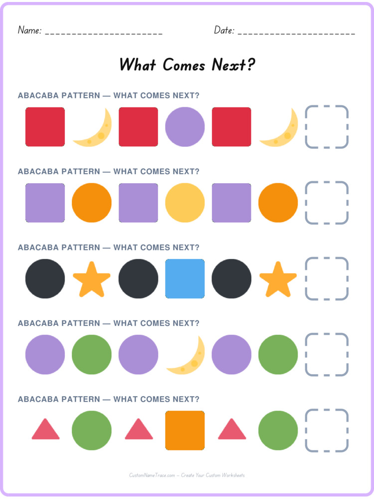 ABACABA pattern worksheet 24 for kids