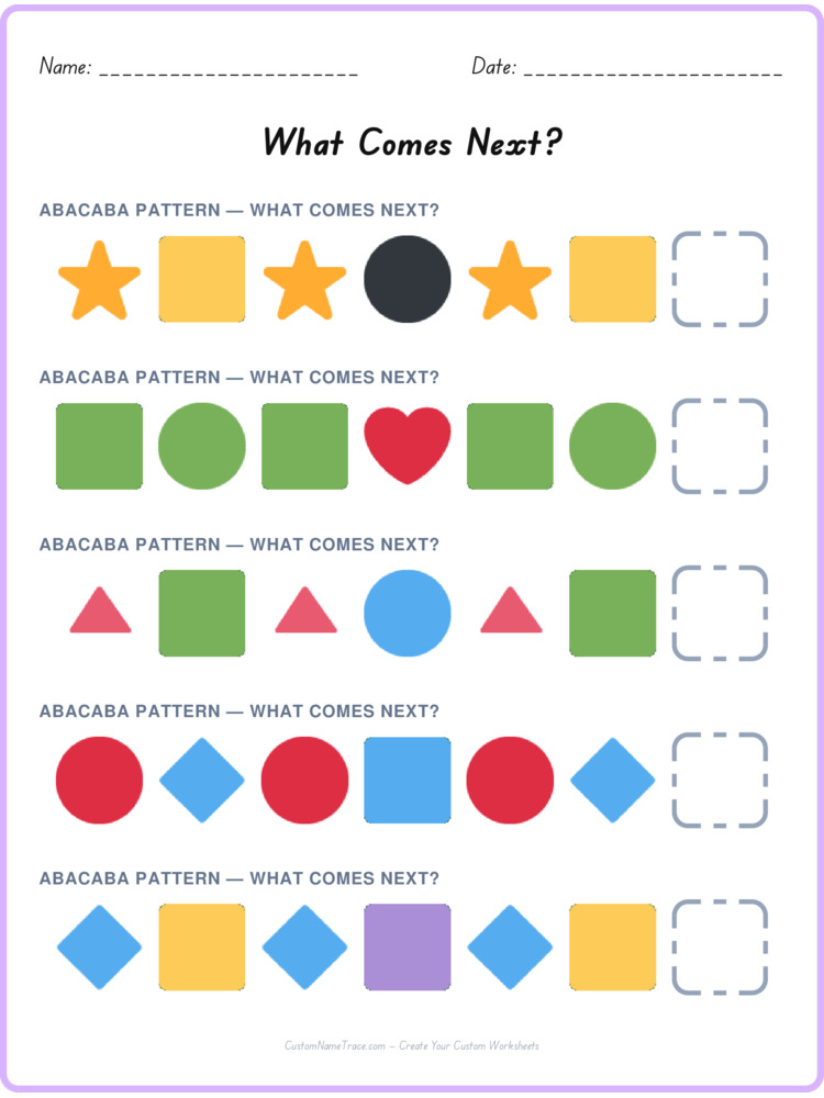 ABACABA pattern worksheet 25 for kids