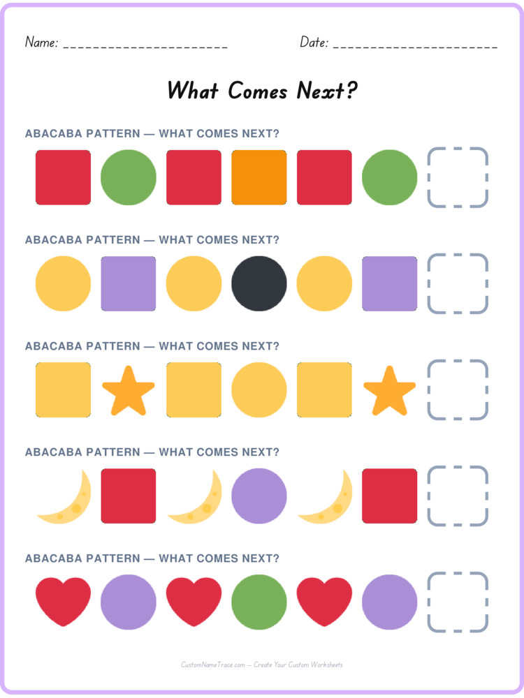 ABACABA pattern worksheet 26 for kids