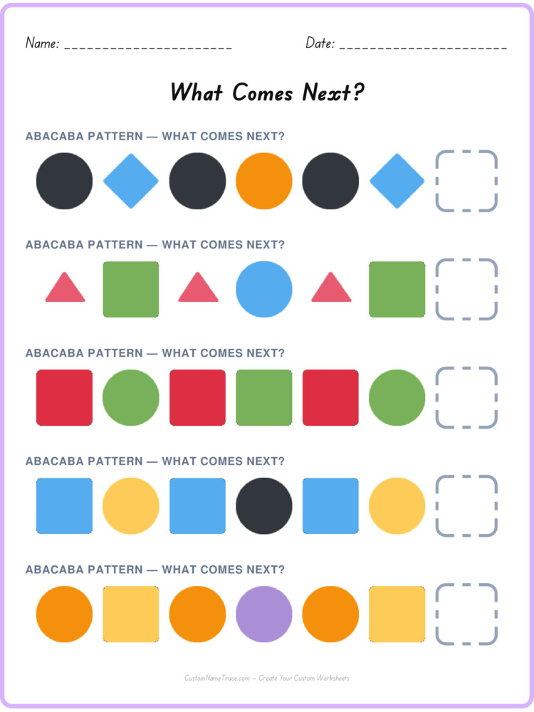 ABACABA pattern worksheet 27 for kids