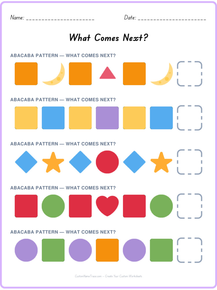 ABACABA pattern worksheet 28 for kids