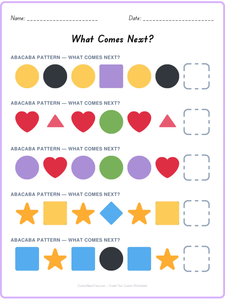 ABACABA pattern worksheet 29 for kids