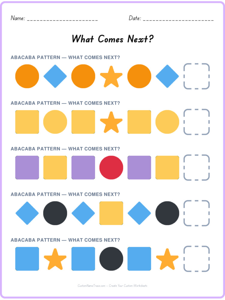 ABACABA pattern worksheet 3 for kids