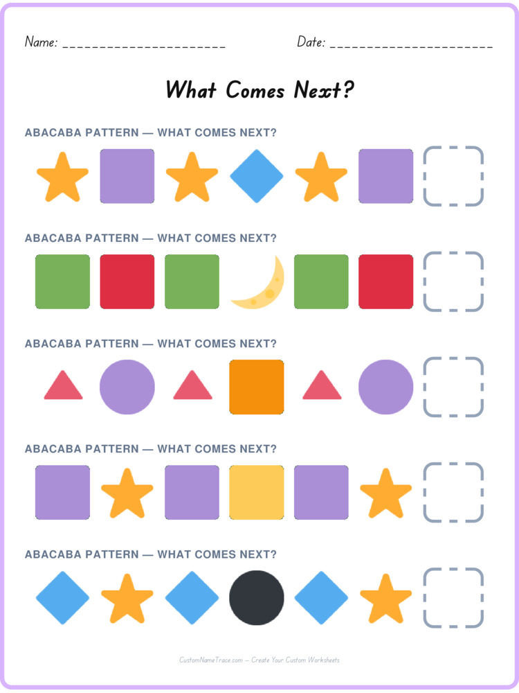 ABACABA pattern worksheet 30 for kids